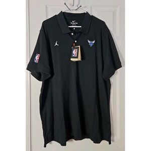 Nike Dri Fit NBA New Black Polo Size XXL Hornets Logo